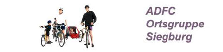 Das Foto zeigt das Logo der ADFC Radtour mit Schriftzug Ortsgruppe Siegburg und 4 Radfahrern, einer mit Kinderanhänger