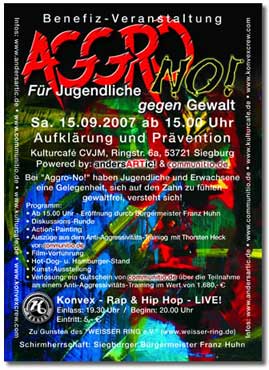 Der Flyer zur Benefiz-Veranstaltung Aggro No für Jugendliche gegen