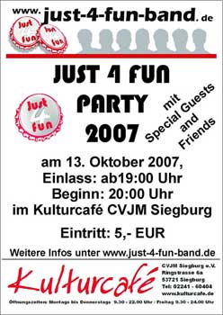 Der Flyer des CVJM Kulturcafes zur Just for fun Party 2007