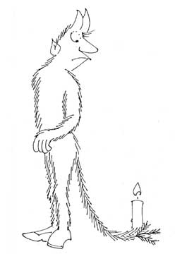 Zeichnung eines Teufelchens mit brennender Kerze