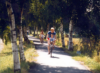 Das Bild zeigt eine junge Familie beim Radfahren