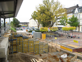 Das Bild zeigt die Baustelle der Stadtarkaden